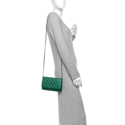 Chanel Lambskin Quilted Wallet On Chain WOC Green