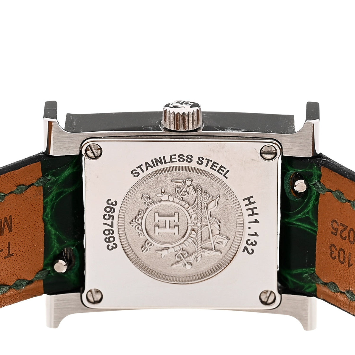 Hermes Stainless Steel Alligator Diamond 17.2mm Heure H Watch Vert Moyen