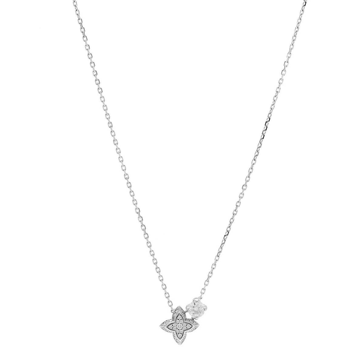 Louis Vuitton 18K White Gold Diamond LV Double Pendant Necklace