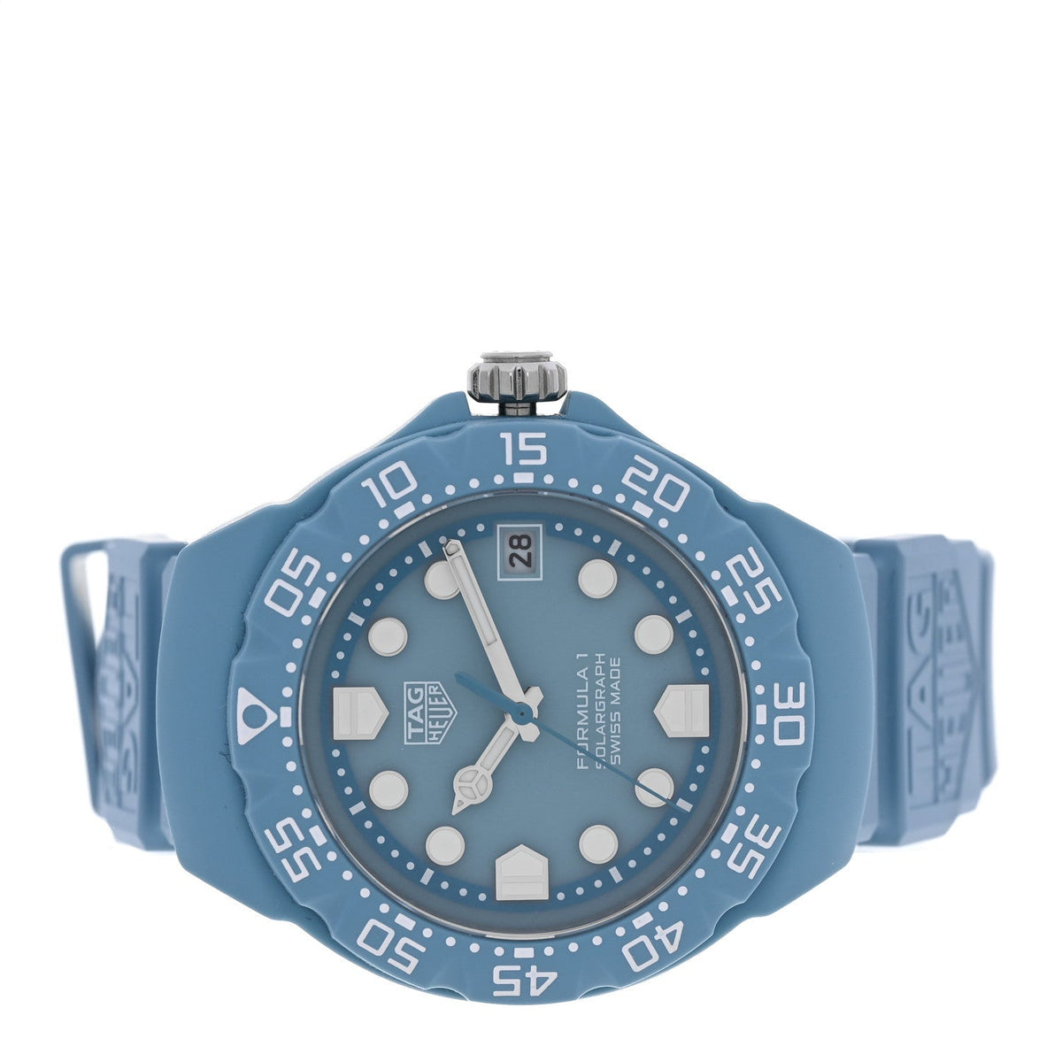 Tag Heuer Polylight Stainless Steel Rubber 38mm Formula 1 Solargraph Quartz Watch Light Blue WBY1163