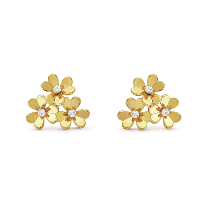 18K Gold Diamond VCA Frivole 3 Flowers Earrings