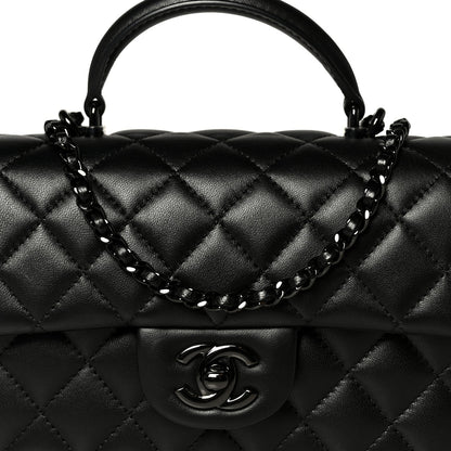Chanel Lambskin Quilted Mini Top Handle Rectangular Flap So Black
