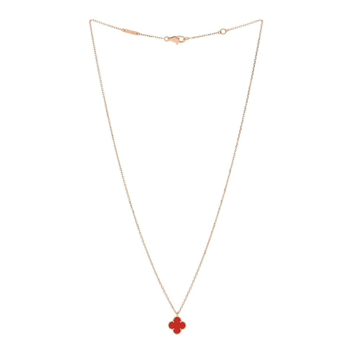 Van Cleef & Arpels 18K Rose Gold Carnelian Sweet Alhambra Pendant Necklace
