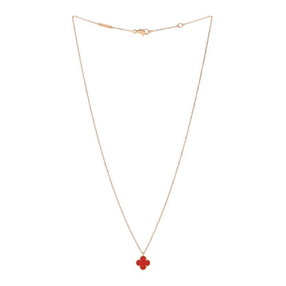 Van Cleef & Arpels 18K Rose Gold Carnelian Sweet Alhambra Pendant Necklace