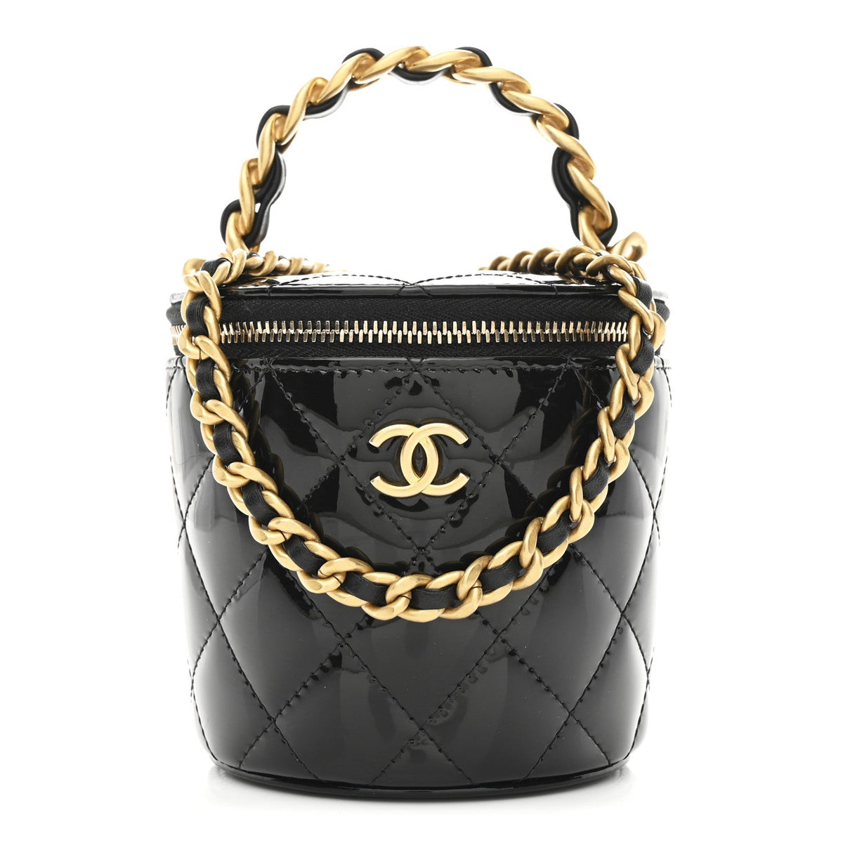 Chanel Patent Quilted Afternoon Tea Top Handle Vanity Case Black