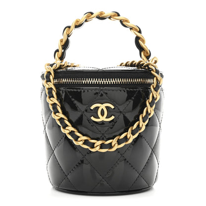 Chanel Patent Quilted Afternoon Tea Top Handle Vanity Case Black