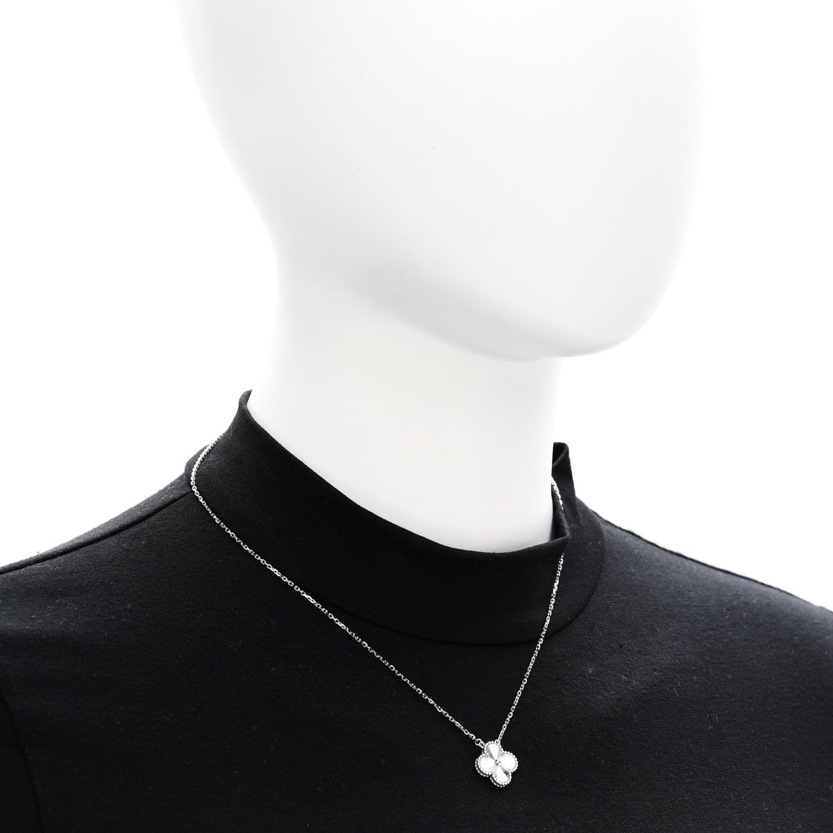 Van Cleef & Arpels 18K White Gold Guilloche Alhambra Pendant Necklace