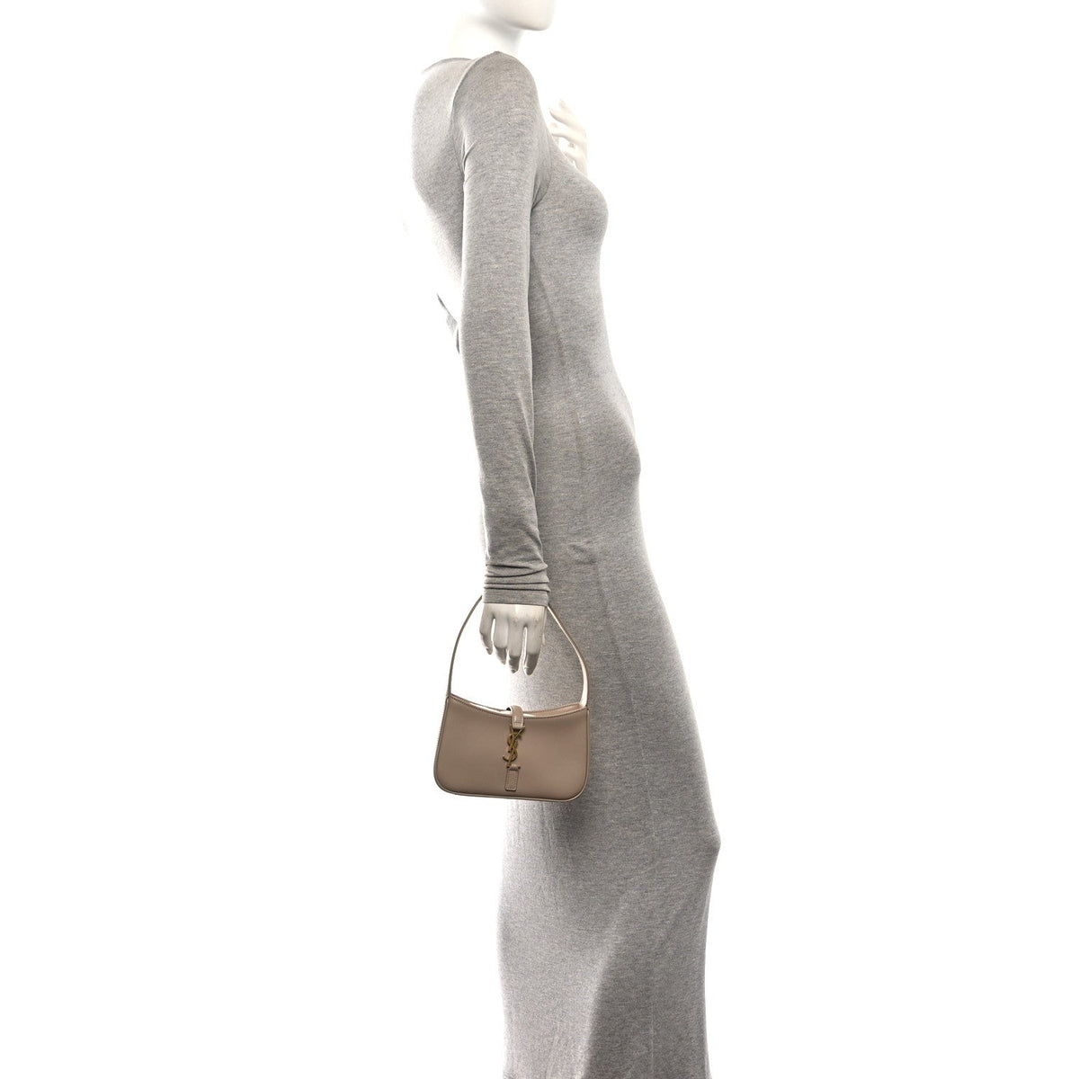 Saint Laurent Vegetable Calfskin Mini Le 5 À 7 Hobo Dark Beige