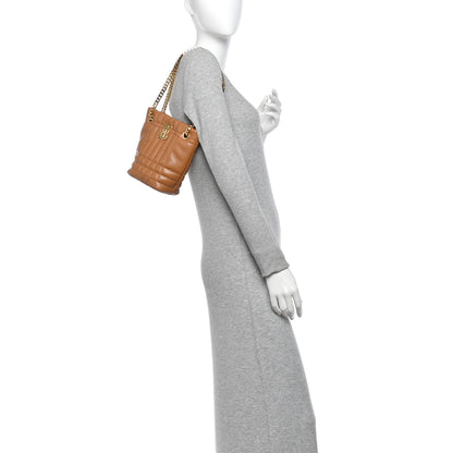 Burberry Lambskin Quilted Mini Lola Bucket Bag Maple Brown