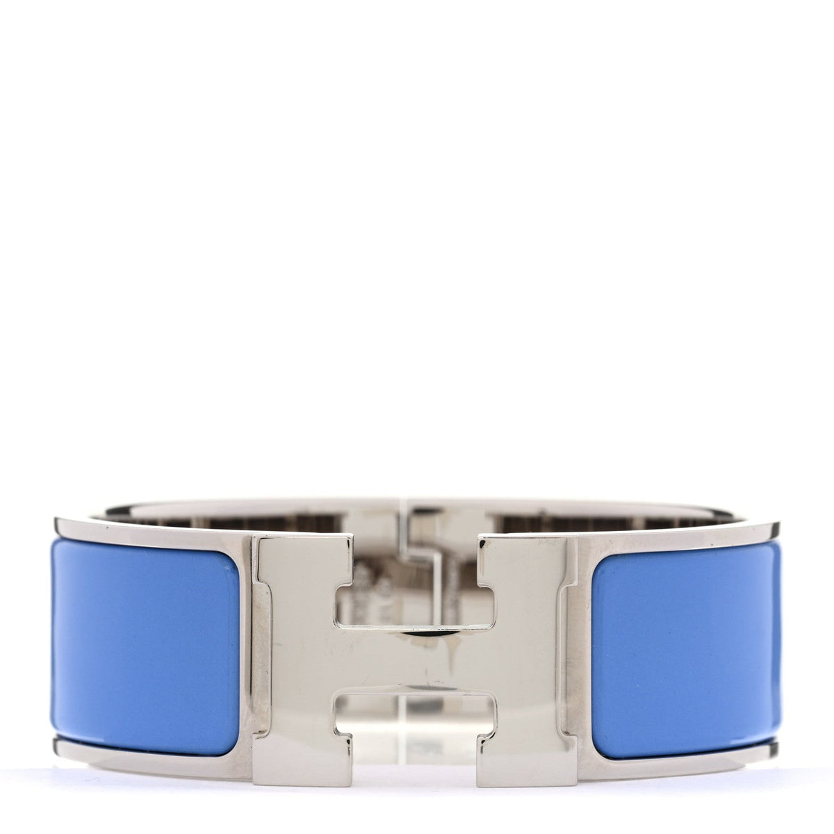 Hermes Enamel Palladium Plated Wide Clic Clac H Bracelet GM Bleu Transat