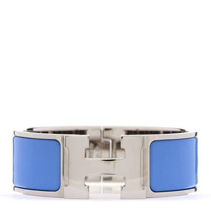 Hermes Enamel Palladium Plated Wide Clic Clac H Bracelet GM Bleu Transat