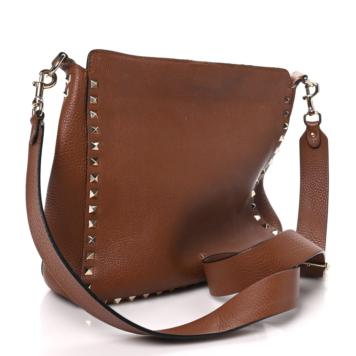 Valentino Garavani Pebbled Calfskin Small Rockstud Messenger Bag Light Cuir