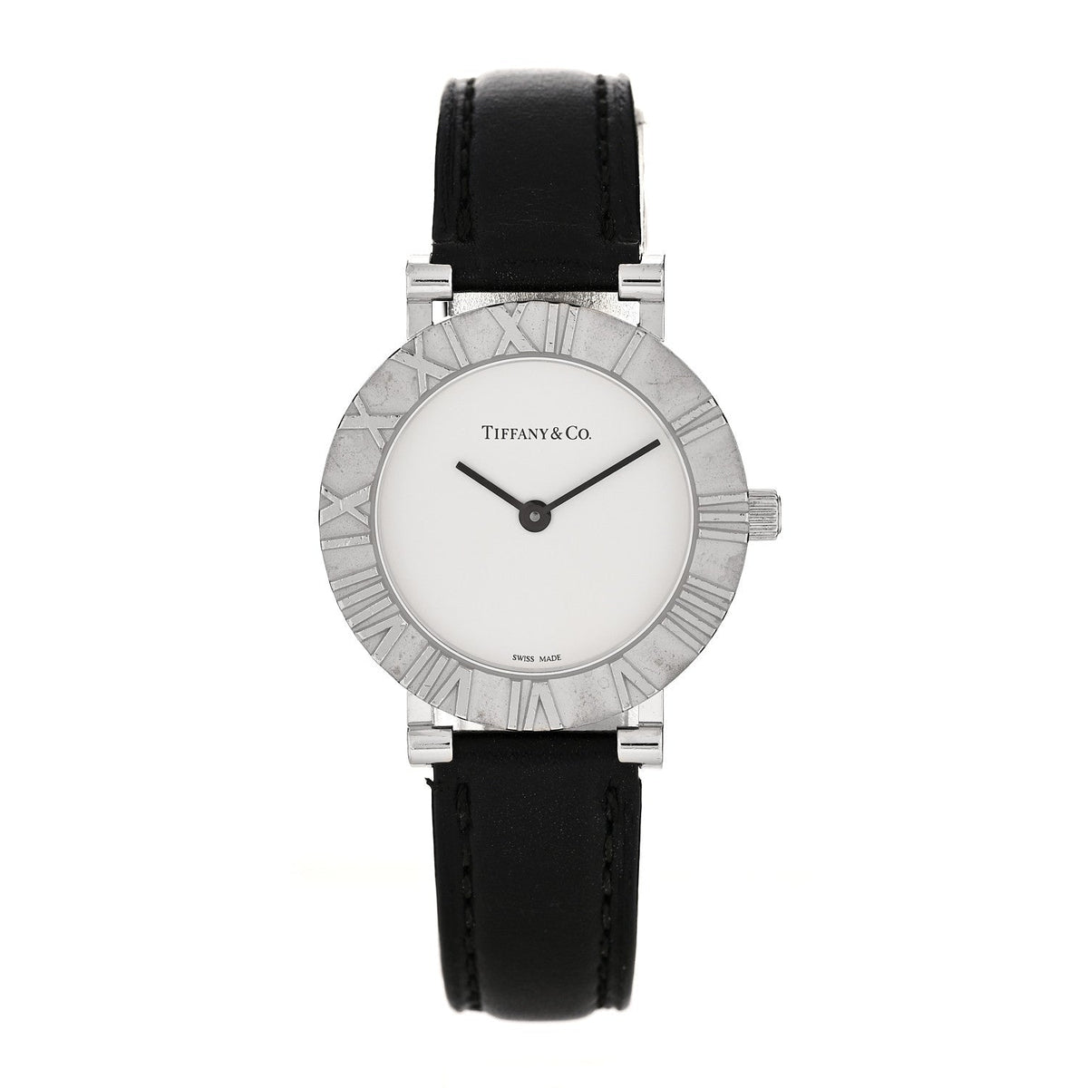 Tiffany Sterling Silver Calfskin 29mm Atlas Quartz Watch Black