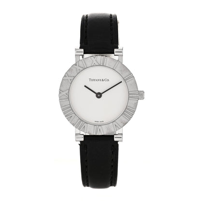 Tiffany Sterling Silver Calfskin 29mm Atlas Quartz Watch Black