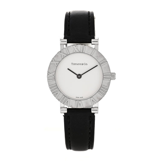 Tiffany Sterling Silver Calfskin 29mm Atlas Quartz Watch Black
