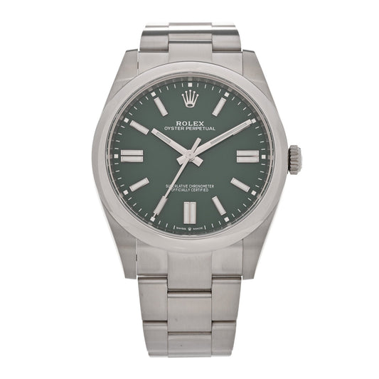 Rolex Stainless Steel 41mm Oyster Perpetual Watch Green 124300
