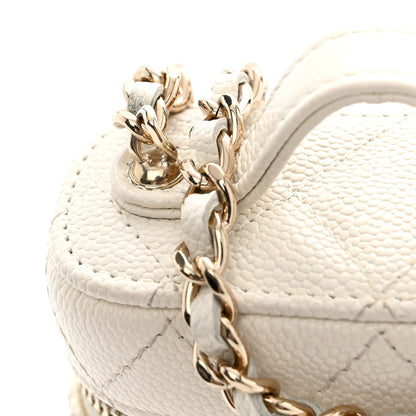 Chanel Caviar Quilted Small Handle With Care Vanity Case White