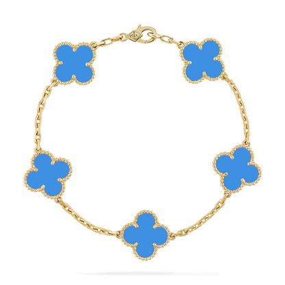 18K Yellow Gold Agate VCA Vintage Alhambra Bracelet 5 Motifs