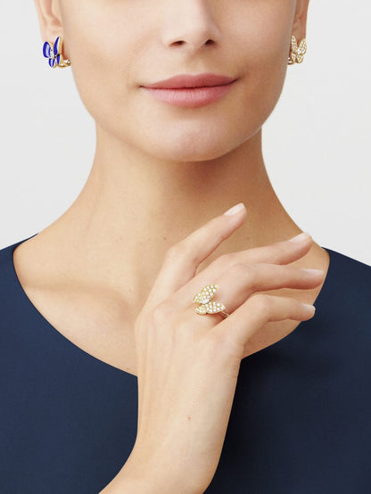 18K Yellow Gold Diamond VCA Two Butterfly Earrings