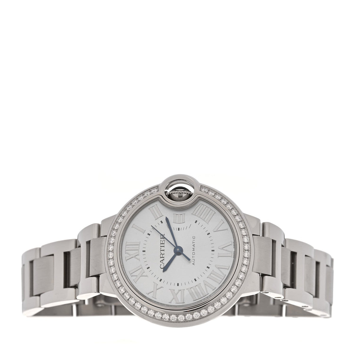 Cartier Stainless Steel Diamond 33mm Ballon Bleu Watch Blue 1921127