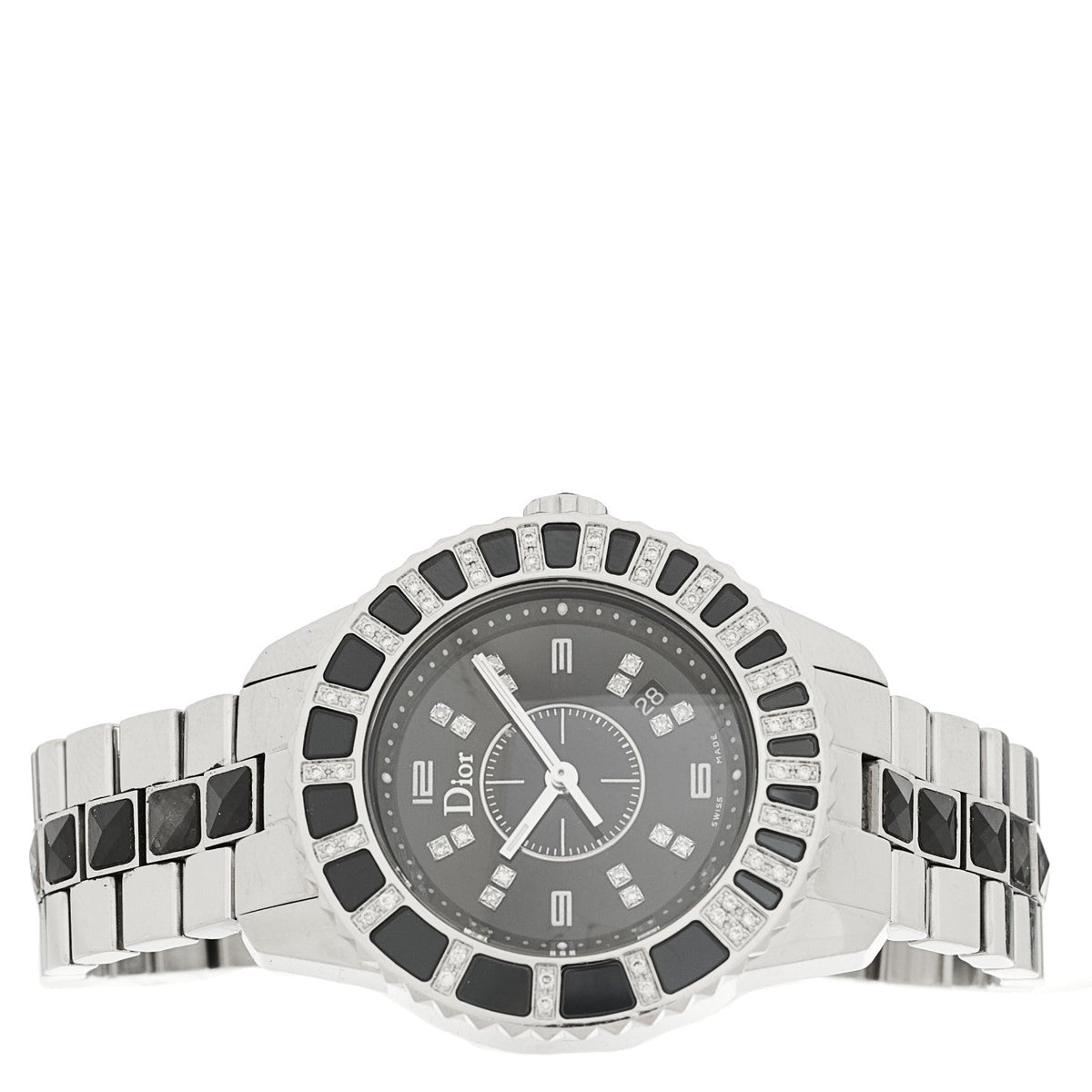 Christian Dior Stainless Steel Diamond Sapphire 33mm Christal Watch Black