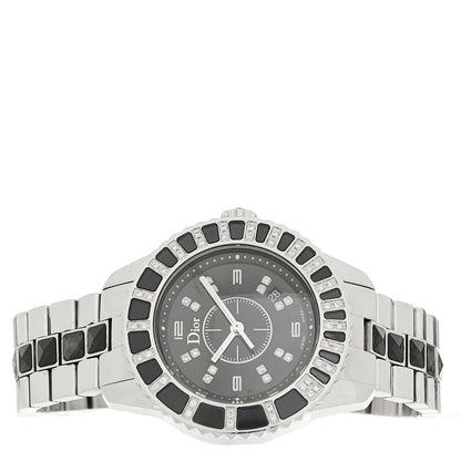Christian Dior Stainless Steel Diamond Sapphire 33mm Christal Watch Black