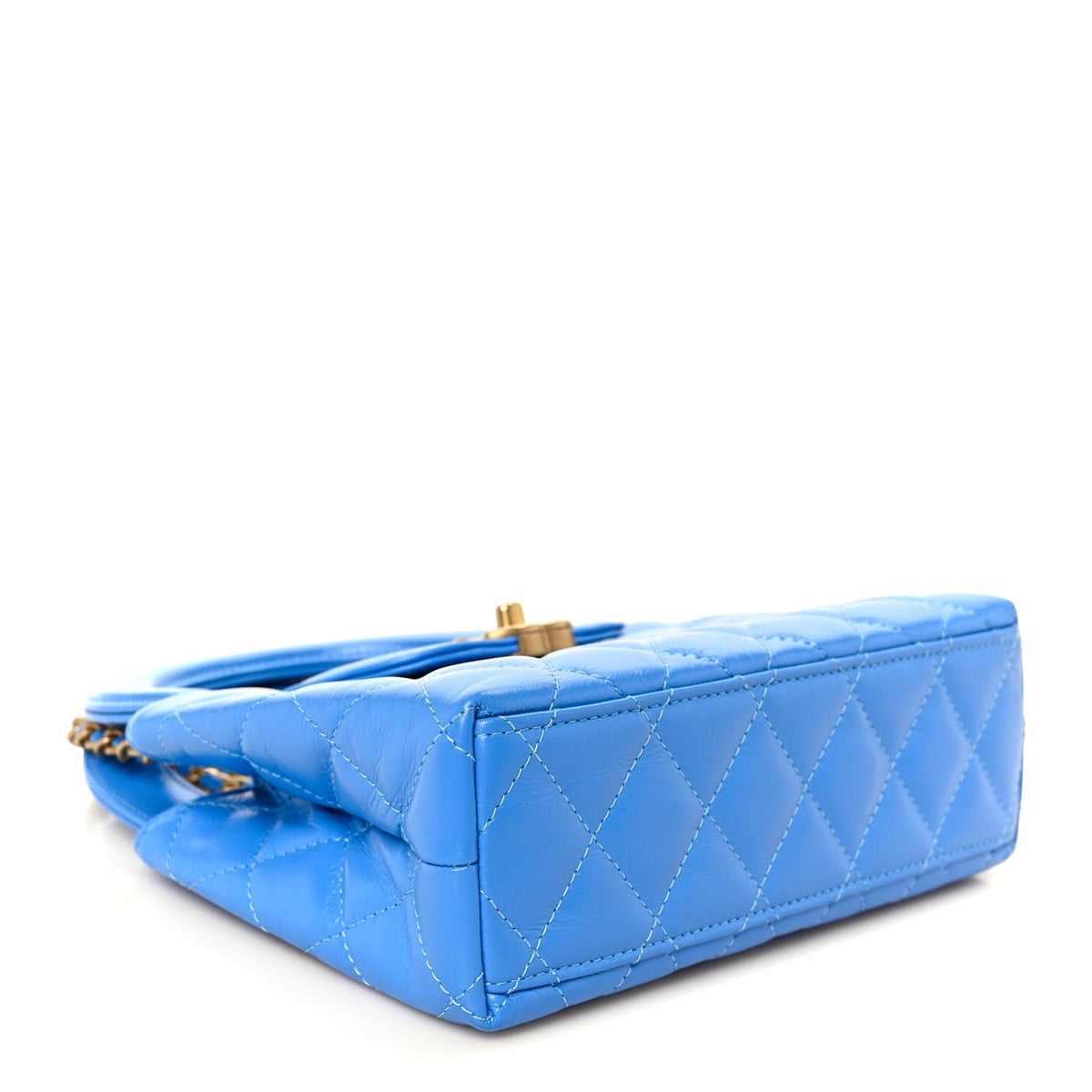 Chanel Shiny Aged Calfskin Quilted Nano Kelly Shopper Blue