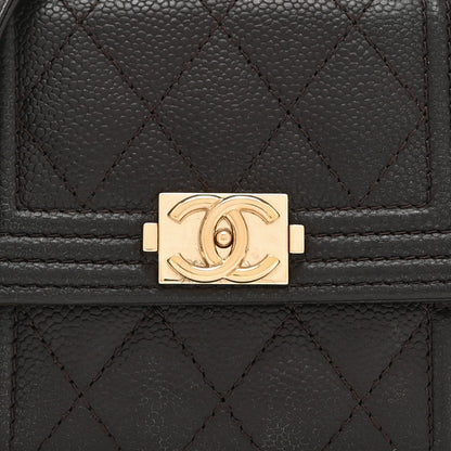 Chanel Caviar Quilted Boy Card Holder On Chain Black