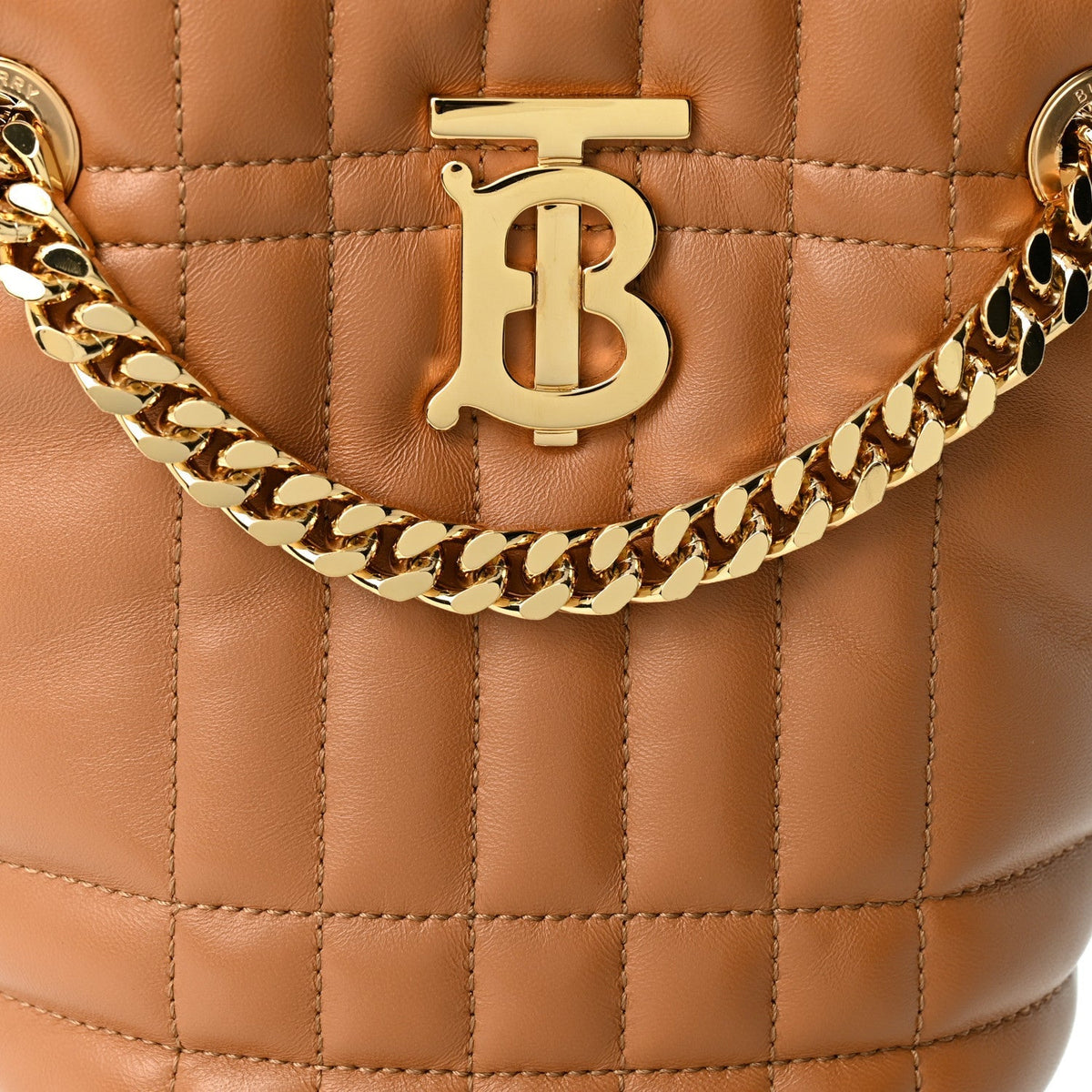 Burberry Lambskin Quilted Mini Lola Bucket Bag Maple Brown