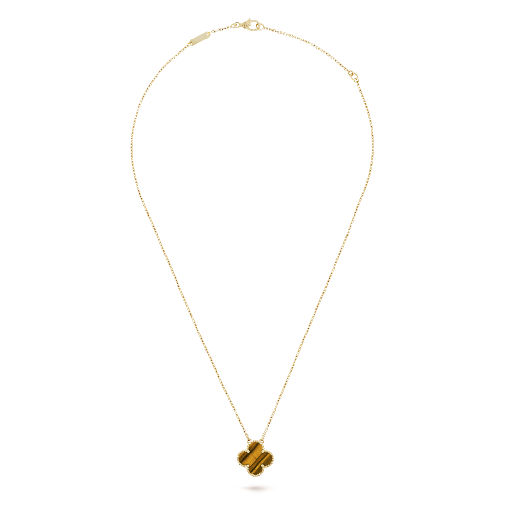18K Yellow Gold Tiger Eye VCA Vintage Alhambra Pendant