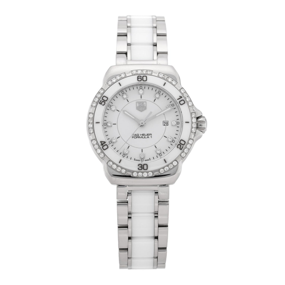 Tag Heuer Stainless Steel Ceramic Diamond 32mm Formula 1 Watch White WAH1313