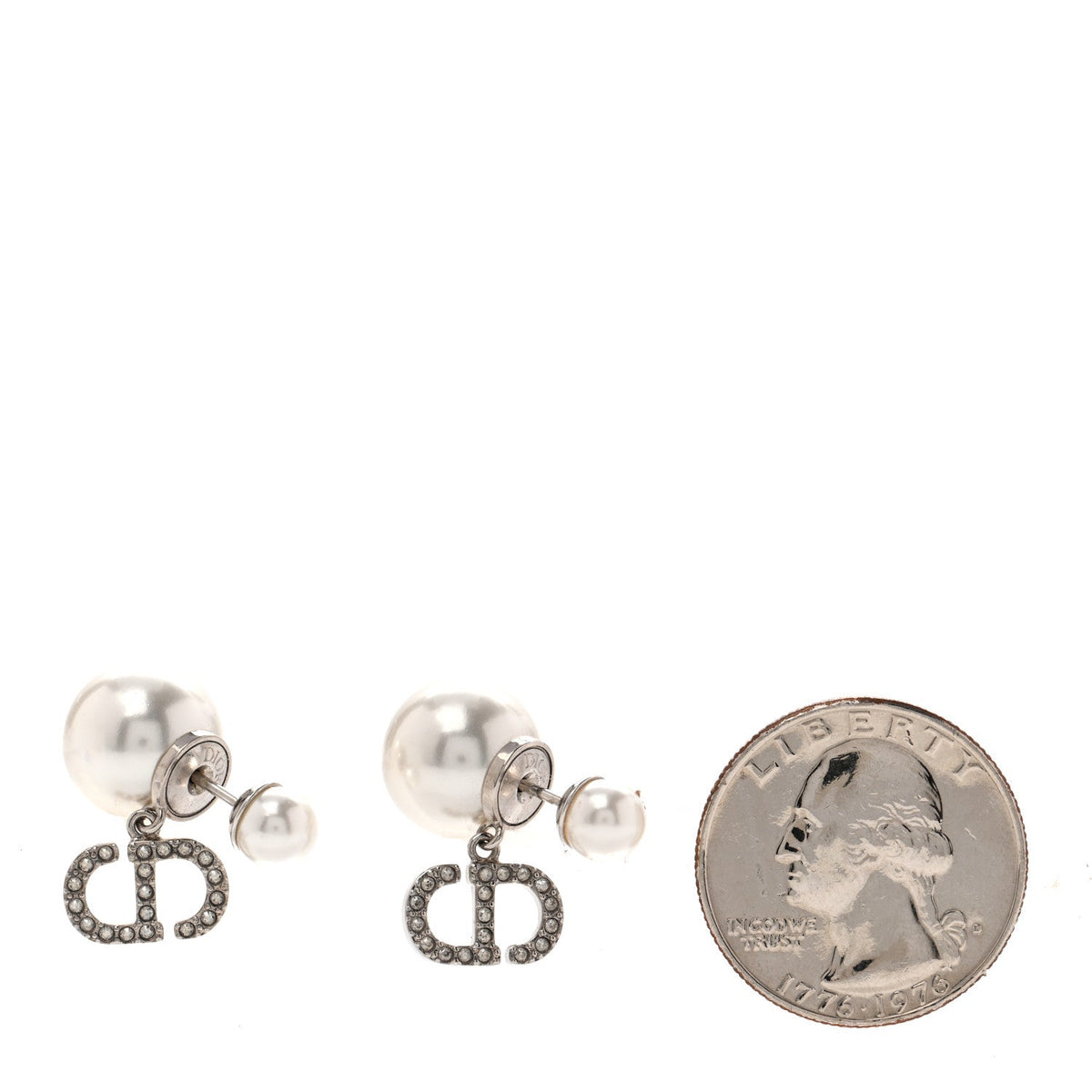 Christian Dior Silver Resin Pearl Crystal Tribal CD Drop Earrings