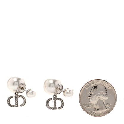 Christian Dior Silver Resin Pearl Crystal Tribal CD Drop Earrings