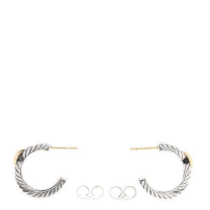 David Yurman Sterling Silver 18K Yellow Gold Small Cable Hoop Earrings
