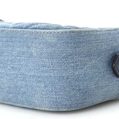 Gucci Denim Matelasse Small Pearly GG Marmont Chain Shoulder Bag Blue