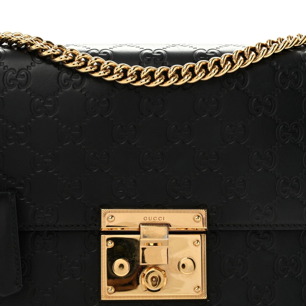 Gucci Guccissima Leather Medium Padlock Shoulder Bag Black