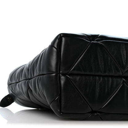 Prada Nappa Triangle Quilted Double Handled Zip Pocket Tote Black