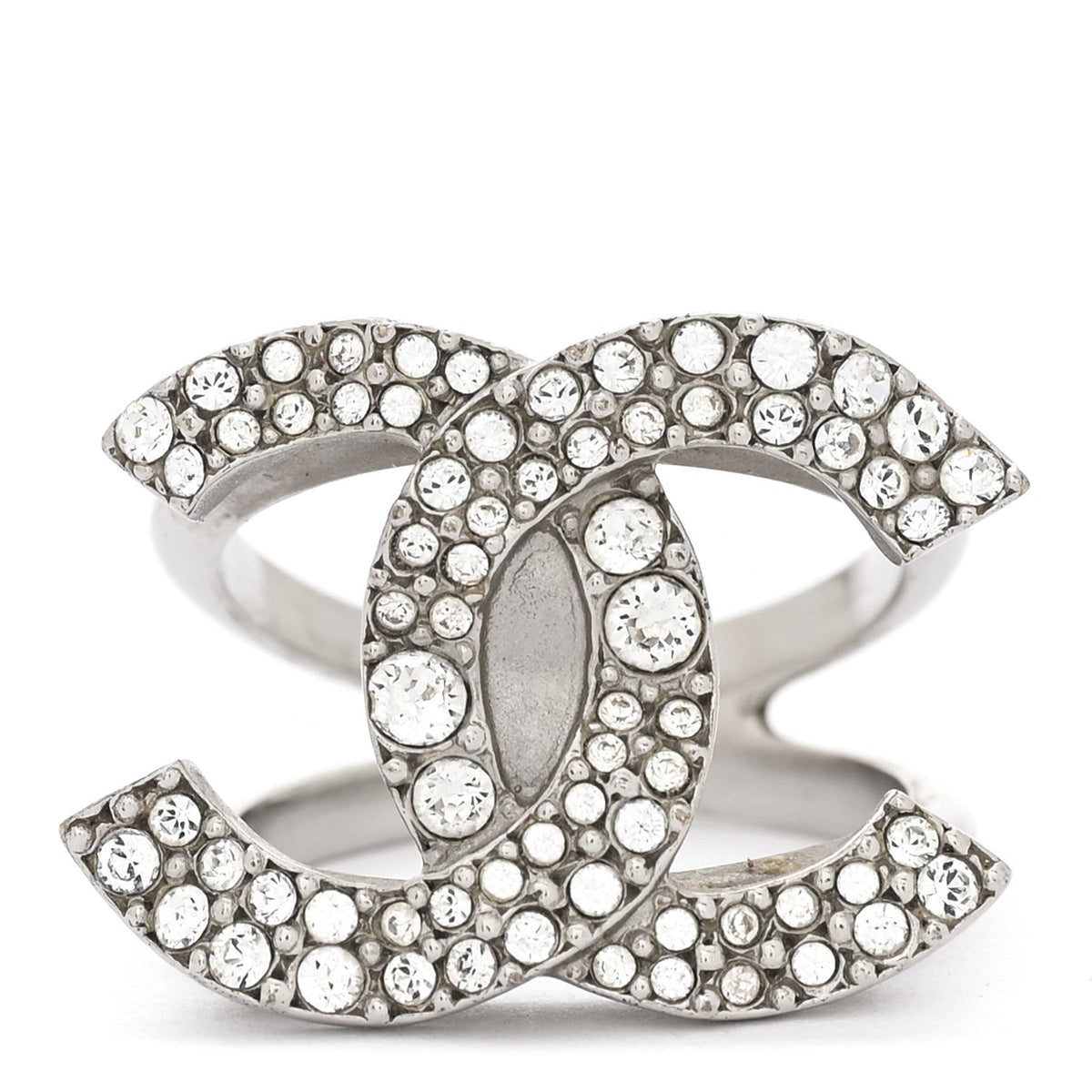 Chanel Metal Crystal Palais Garnier CC Ring Silver