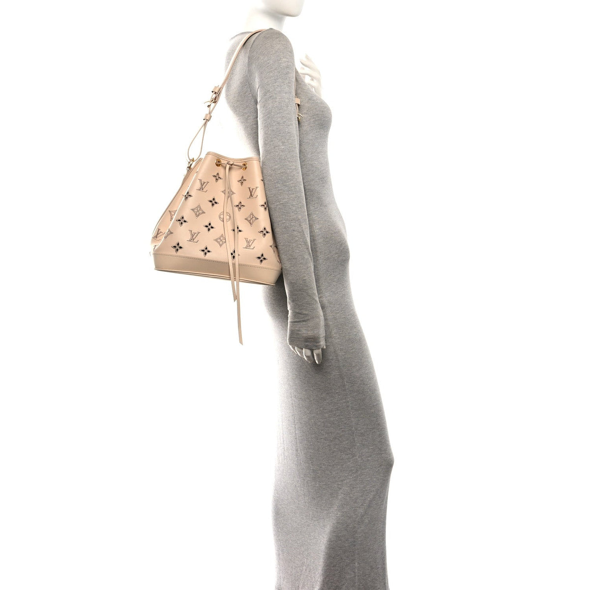 Louis Vuitton Calfskin Monogram Cutout Petit Noe Neutral