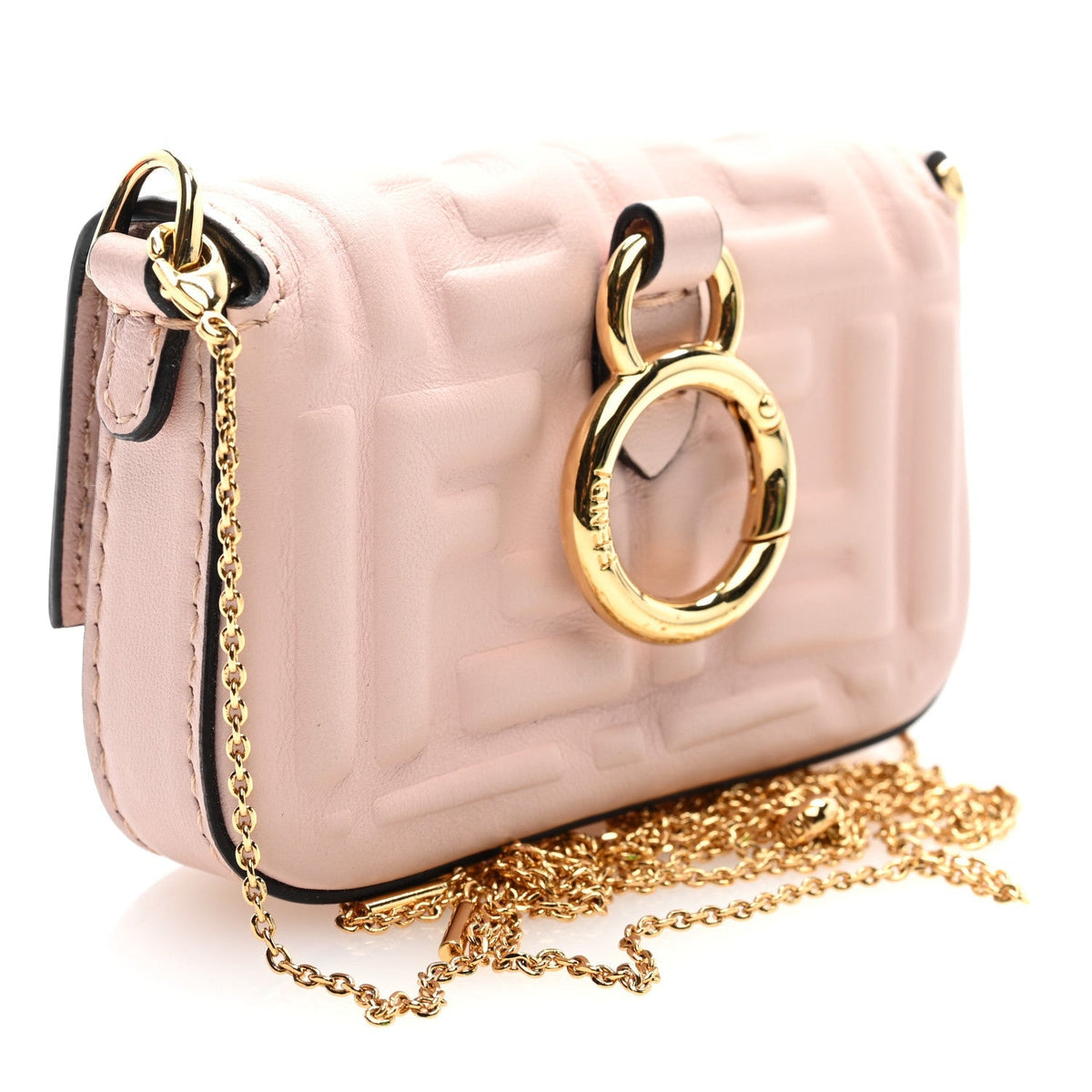 Fendi Nappa Matisse FF Embossed Nano Baguette Charm Rosa Quarzo