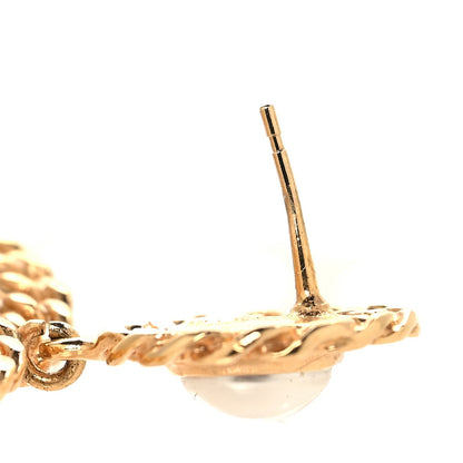 Chanel Metal Pearl CC Chain Drop Earrings Gold