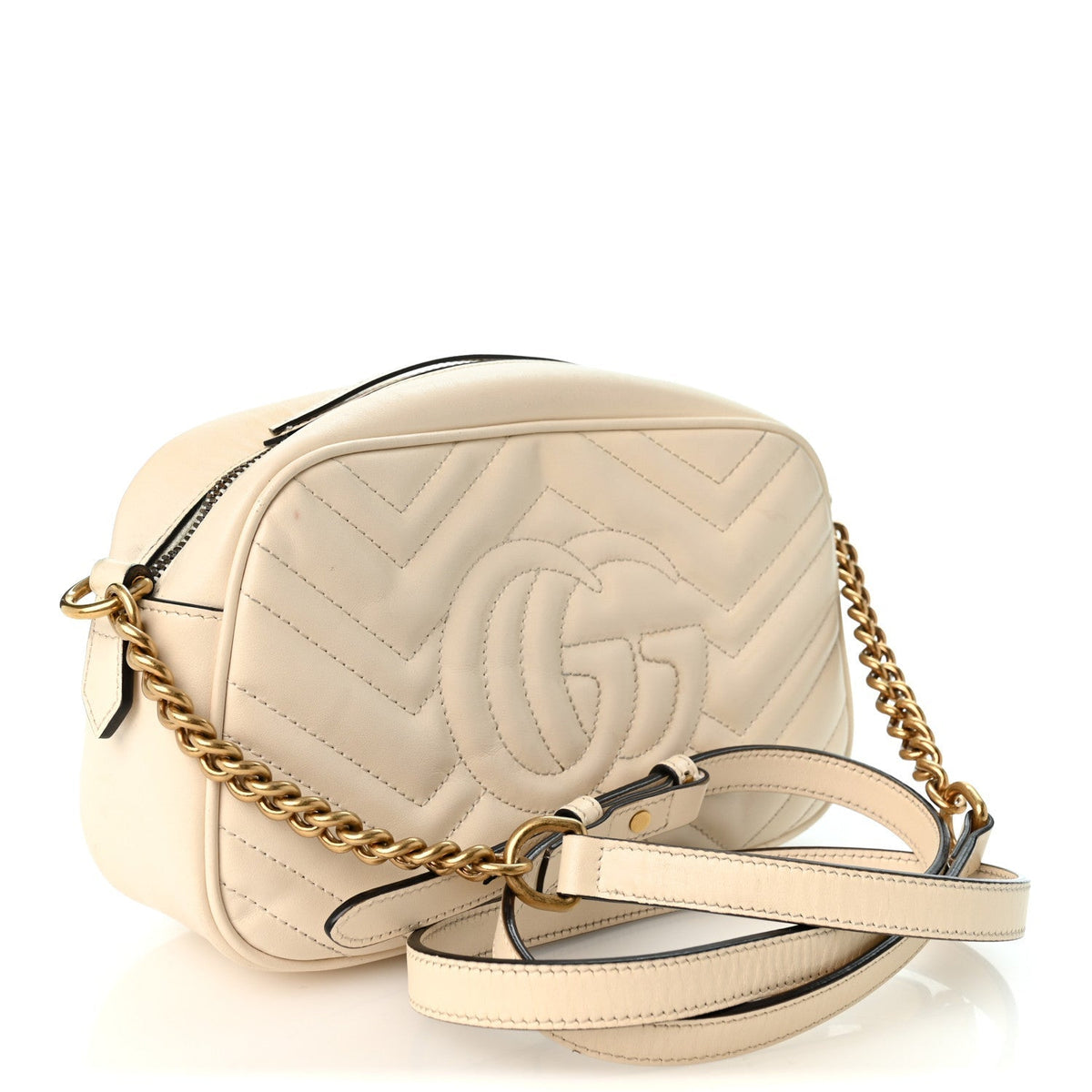 Gucci Calfskin Matelasse Small GG Marmont Chain Shoulder Bag White