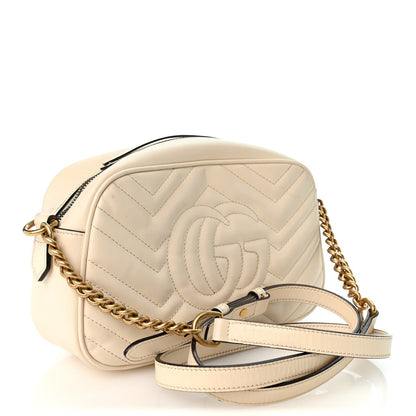Gucci Calfskin Matelasse Small GG Marmont Chain Shoulder Bag White