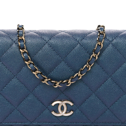 Chanel Iridescent Caviar Quilted Wallet on Chain Dark Blue