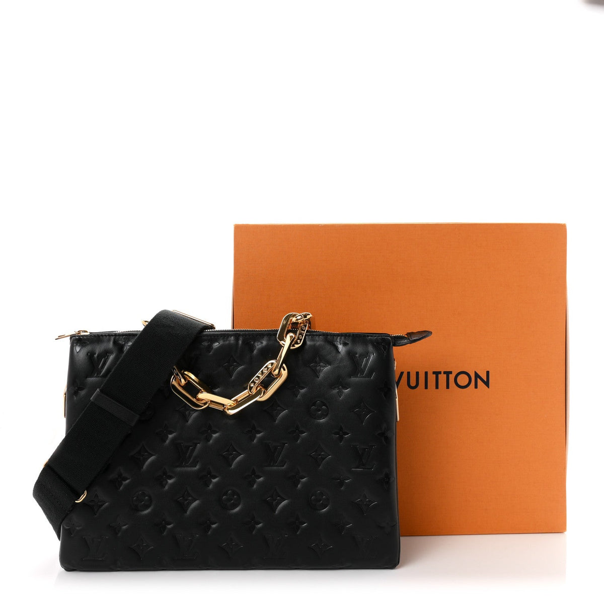 Louis Vuitton Lambskin Embossed Monogram Coussin MM Bag Black 1977732