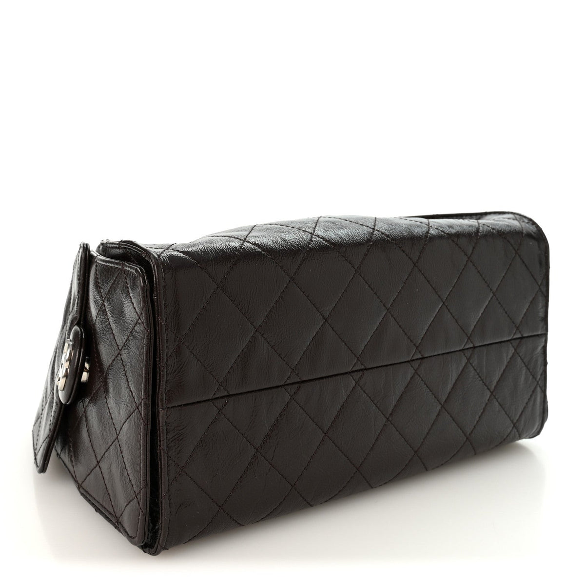Chanel Shiny Crumpled Calfskin Quilted Small 25 Handbag Dark Brown