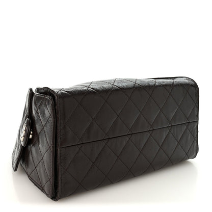Chanel Shiny Crumpled Calfskin Quilted Small 25 Handbag Dark Brown