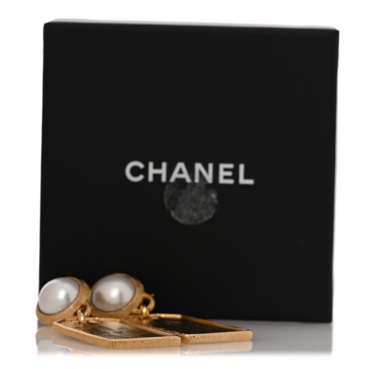Chanel Resin Pearl CC Tags Drop Earrings Gold