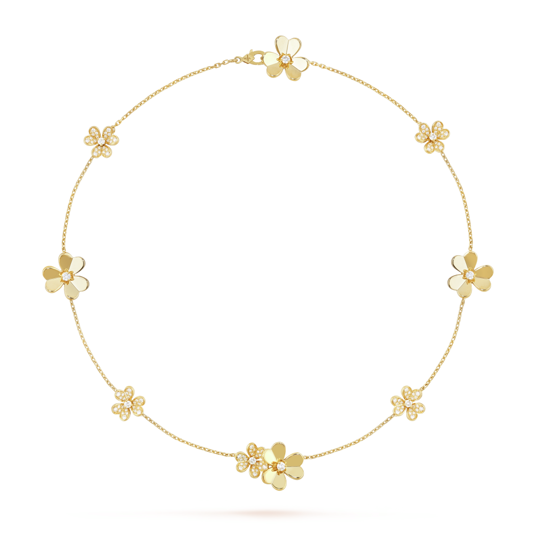 18K Gold Diamond VCA Frivole 9 Flowers Necklace