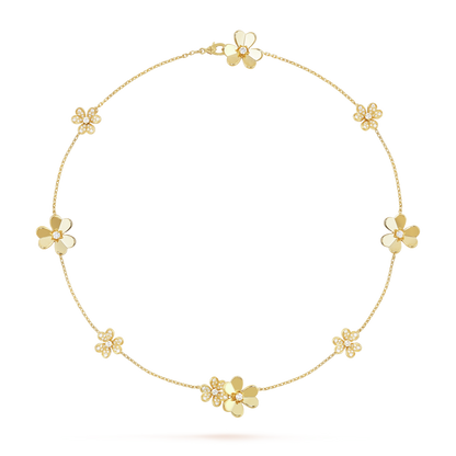 18K Gold Diamond VCA Frivole 9 Flowers Necklace